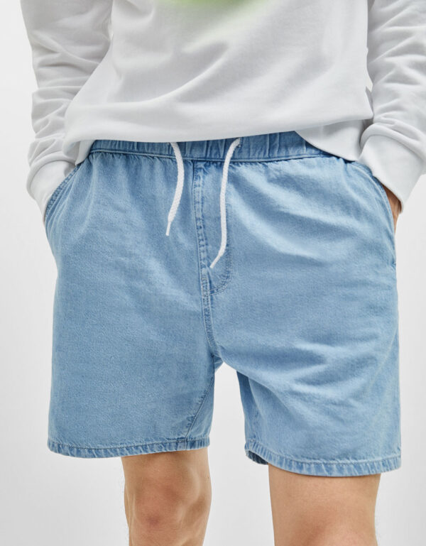 Blue Bleach Wash Denim Western Short